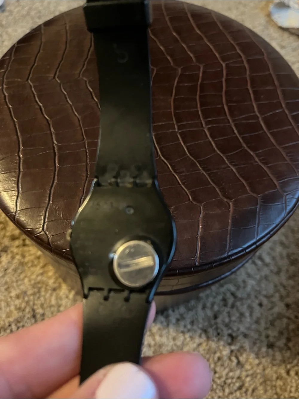 Swatch Black Men's Minimalist Analog Watch with Gold Hands